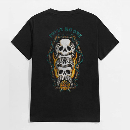 TRUST NO ONE Skull Close Yourself Casual Black Print T-shirt