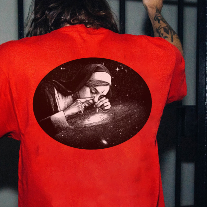 Nun Smoking Dark Style Black Print T-shirt