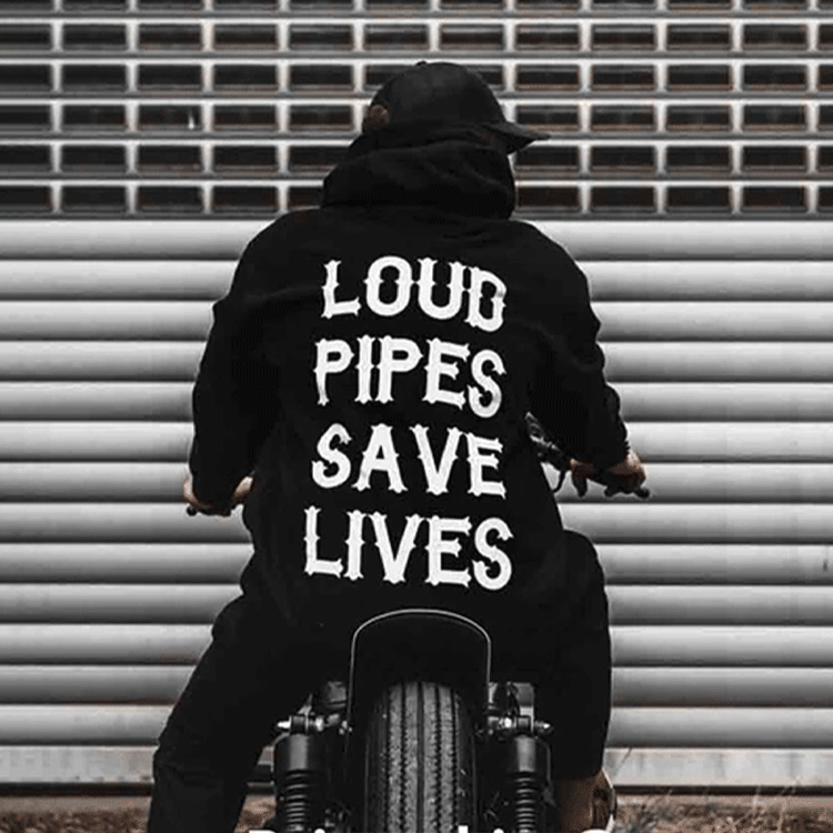 MOTOSUNNY LOUD PIPES SAVE LIVES Letter Monogram Black Print Hoodie