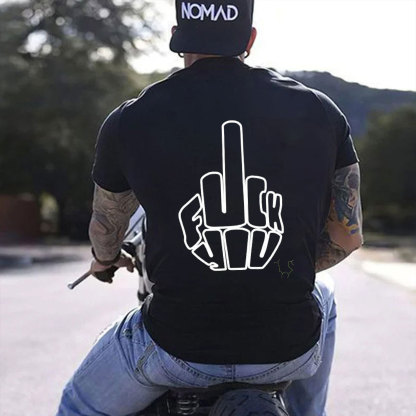 One Finger Salute Casual Graphic Black Print T-shirt