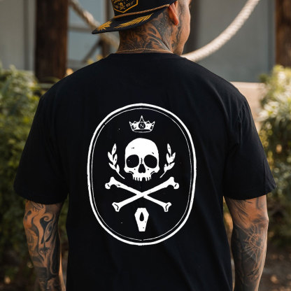 Skull with Crown Cross Bone Casual Graphic Black Print T-shirt