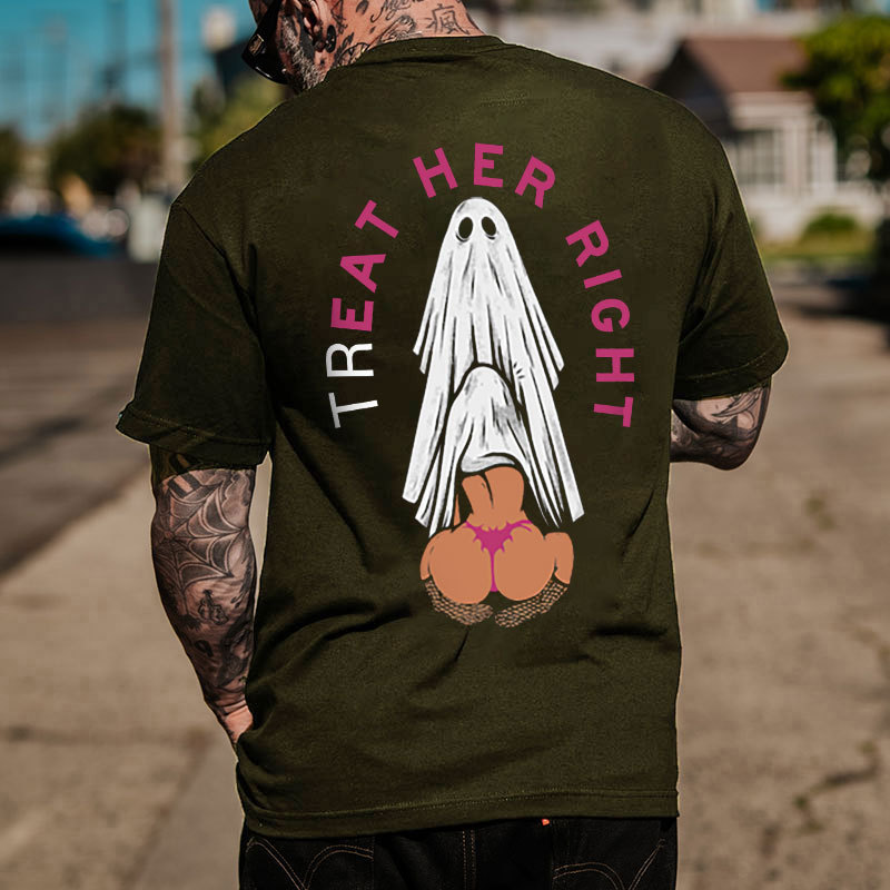 TREAT HER RIGHT Sexy Lady Ghost Graphic Casual Black Print T-shirt