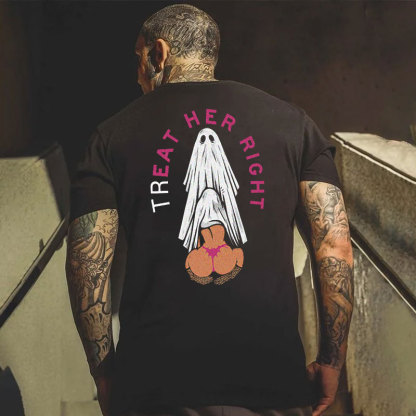 TREAT HER RIGHT Sexy Lady Ghost Graphic Casual Black Print T-shirt