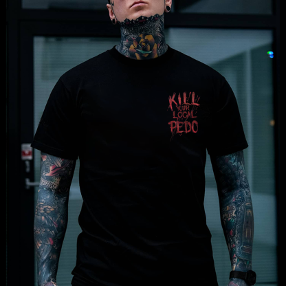 KILL YOUR LOCAL PEDO Red Letter White Print T-shirt