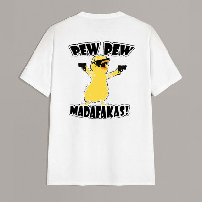 Yellow Duck Carries Pistol Letter Graphic Black Print T-shirt