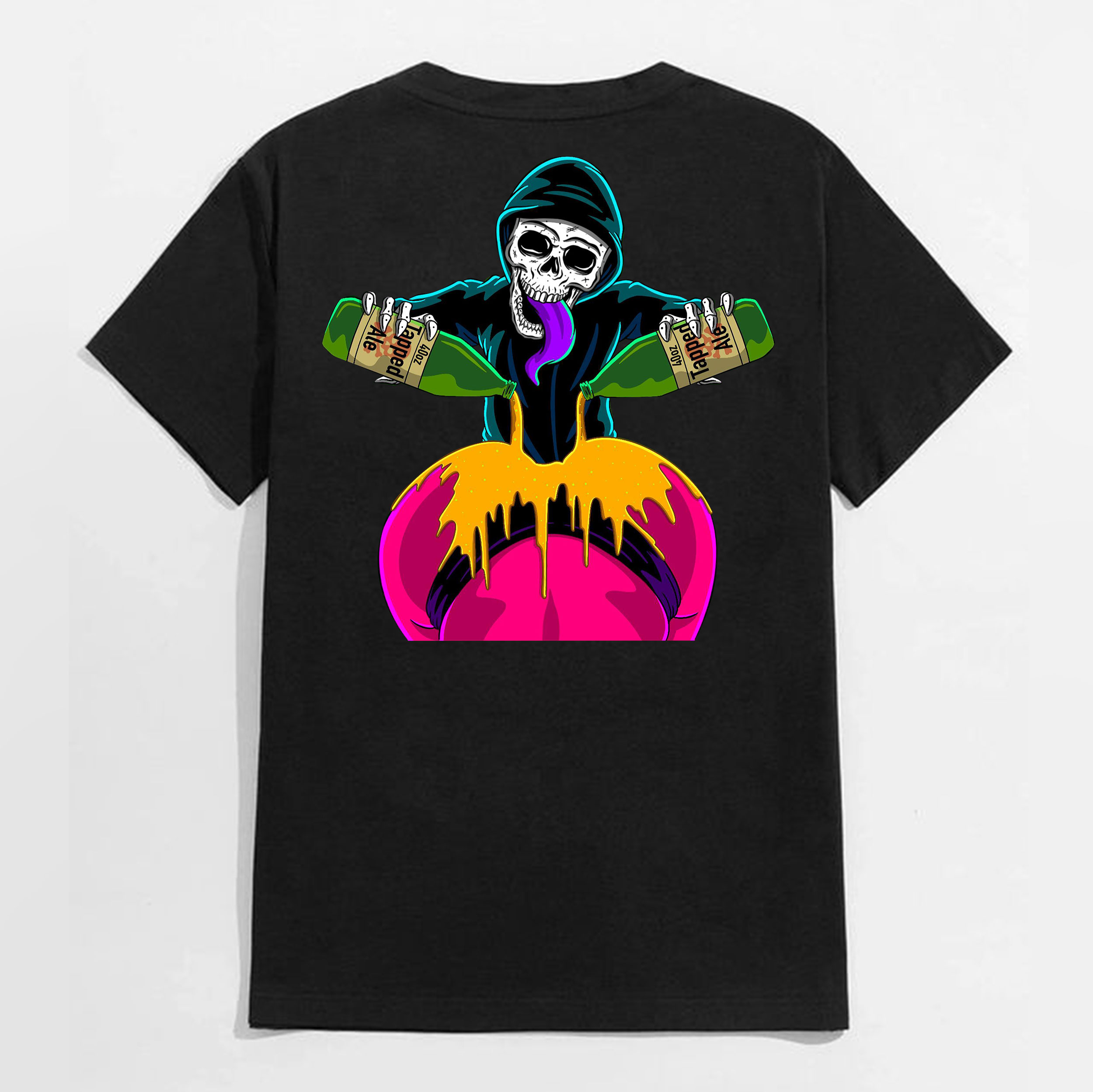 Skull Pouring Beer Down the Sexy Ass Black Print T-shirt