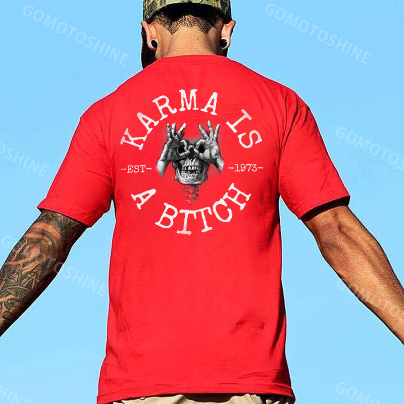 KARMA IS A BITCH Skull With OK Print Men's T-Shirt Image - 7