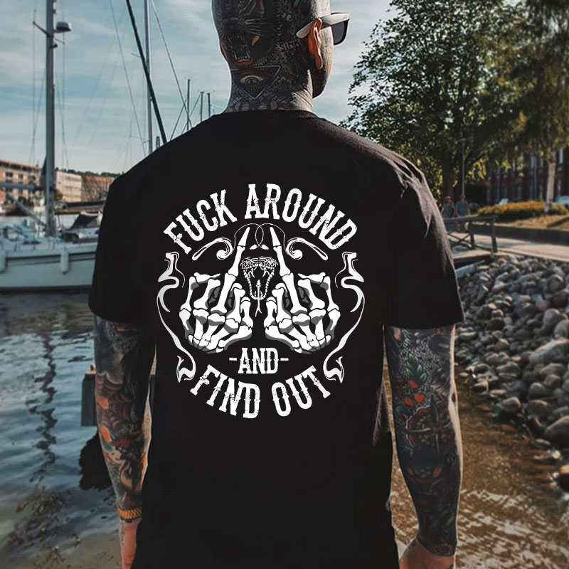 FUCK AROUND AND FIND OUT Bones Black Print T-shirt