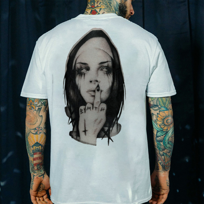 Evil Nun Keeping Silent Vintage Style Print T-shirt