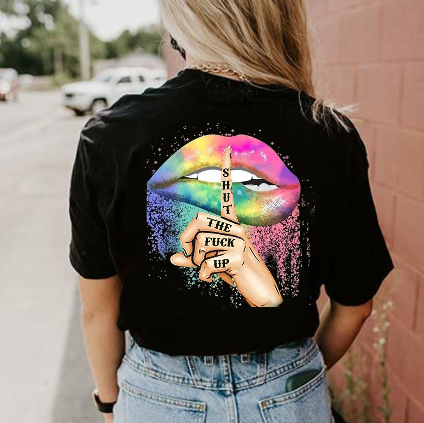 SHUT THE FUCK UP Iridescent Lips Print Women's T-shirt