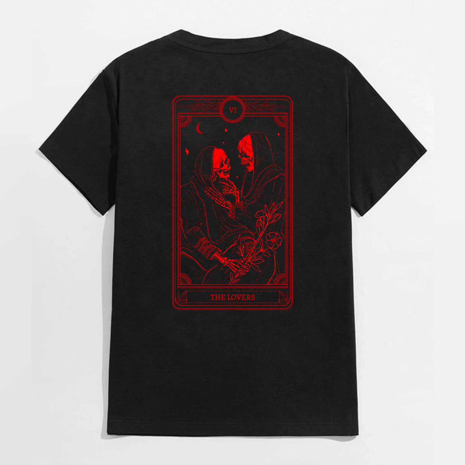 THE LOVES Two skeletons with Flowers Red Graphic Casual Black Print T-shirt