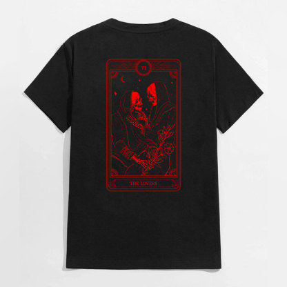 THE LOVES Two skeletons with Flowers Red Graphic Casual Black Print T-shirt