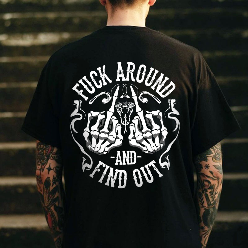 FUCK AROUND AND FIND OUT Bones Black Print T-shirt