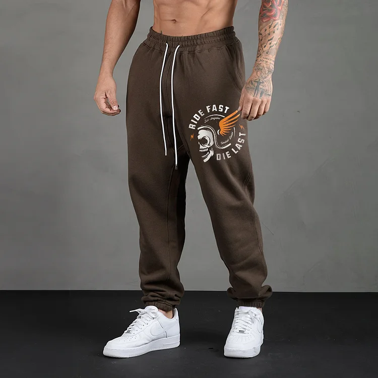 RIDE FAST DIE LAST Skull with Helmet Men's Print Sweatpants