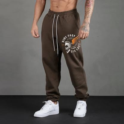 RIDE FAST DIE LAST Skull with Helmet Men's Print Sweatpants