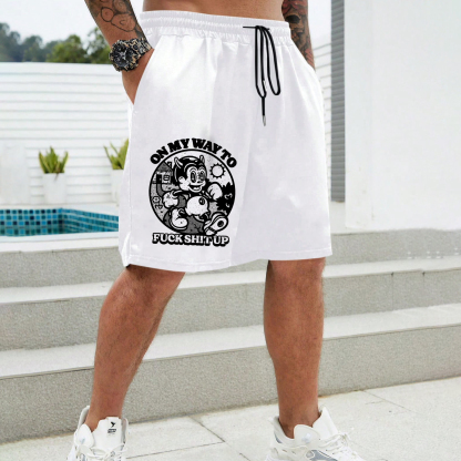 ON MY WAY TO FUCK SHIT UP Little Demon Black Print Shorts