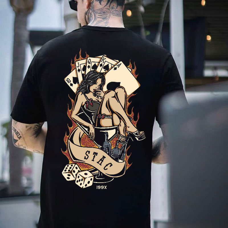 STAC Sexy Lady with Pokers and Dices Black Print T-shirt