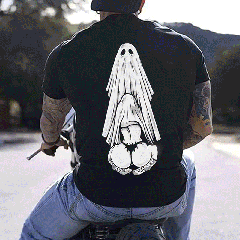Oral Sex with Ghost Dirty Love Casual Black and White Print T-shirt