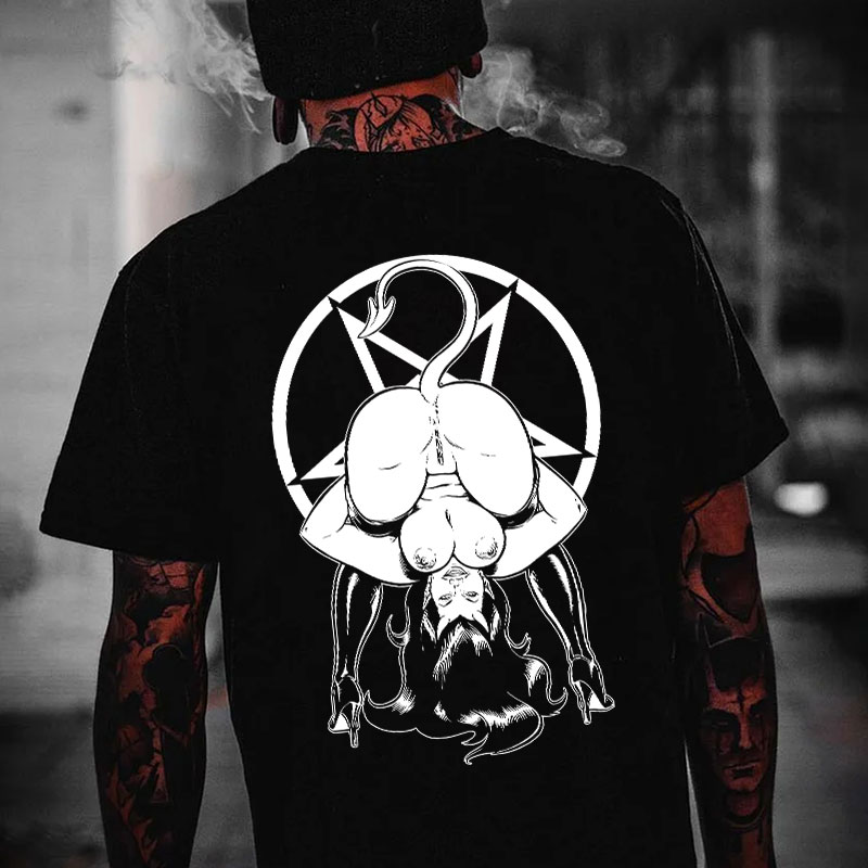 Naked Lady Standing on Her Head Black Print T-shirt