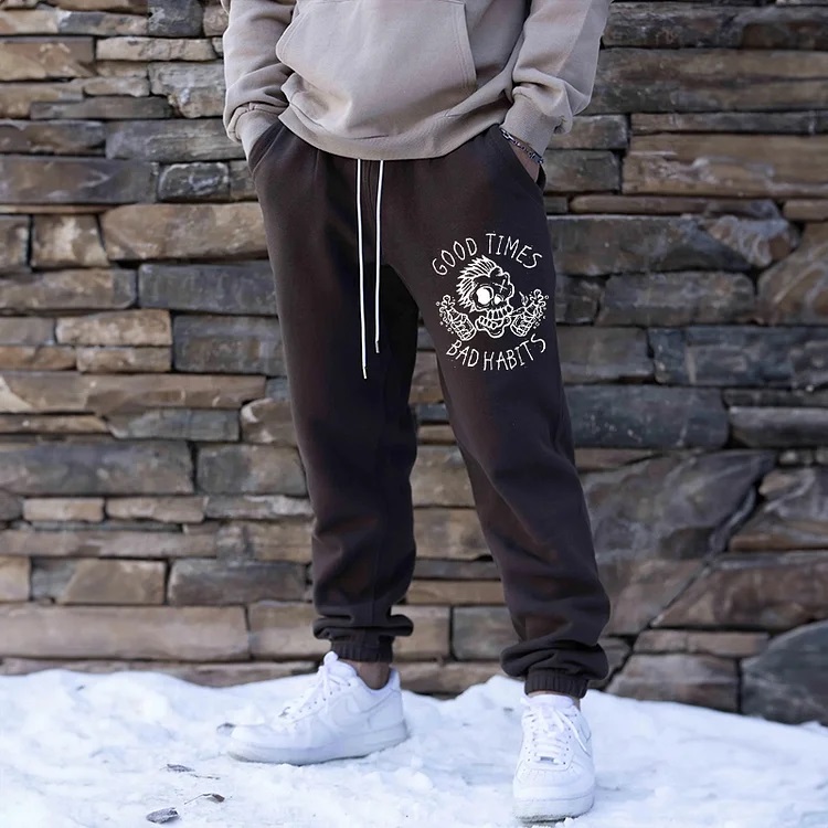 GOOD TIMES BAD HABITS Funny Skull Men's Print Sweatpants