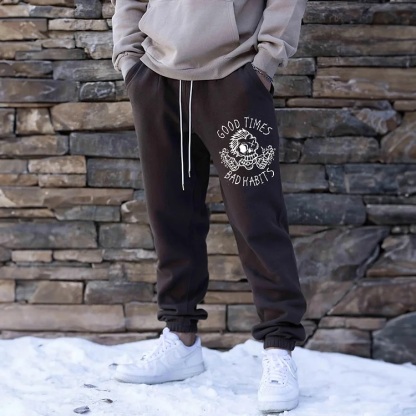 GOOD TIMES BAD HABITS Funny Skull Men's Print Sweatpants