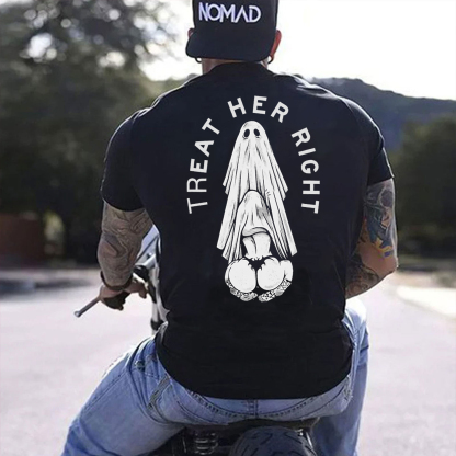 TREAT HER RIGHT Sexy Lady Ghost Graphic Casual Black Print T-shirt