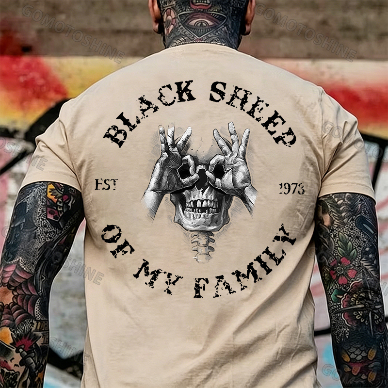 BLACK SHEEP OF MY FAMILY Skull Black Print T-Shirt Image - 17