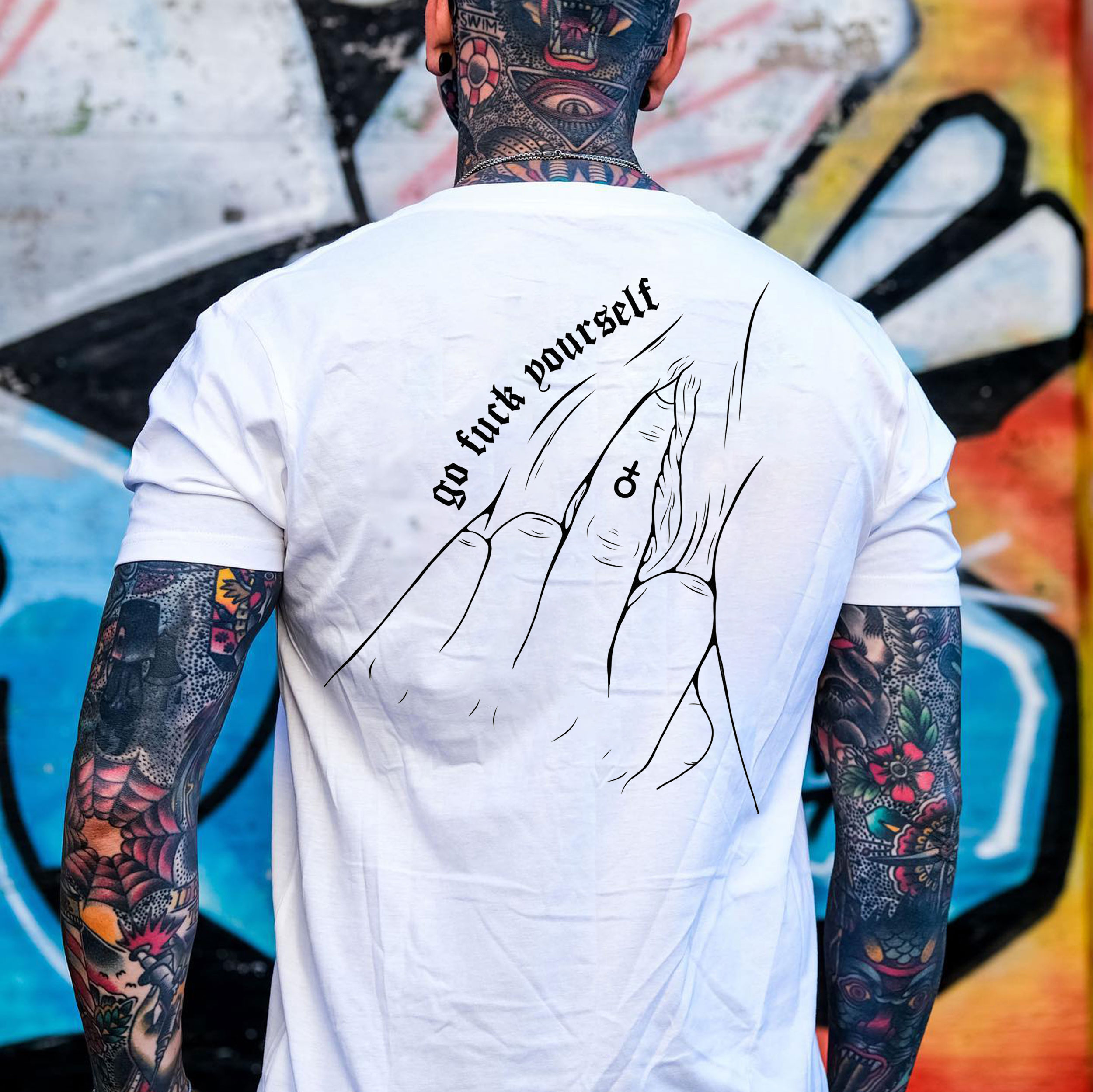 GO F*CK YOURSELF Dirty Hand White Print T-shirt