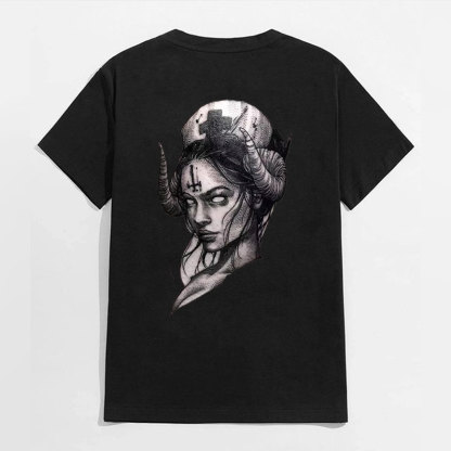 Gothic Nurses Carved with Crucifixes Graphic Casual Black Print T-Shirt