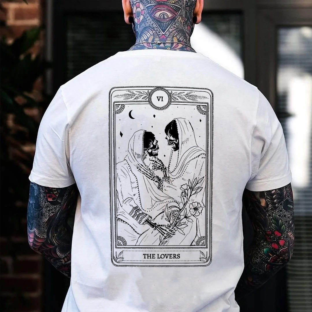 THE LOVES Two skeletons with Flowers Red Graphic Casual Black Print T-shirt