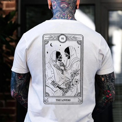 THE LOVES Two skeletons with Flowers Red Graphic Casual Black Print T-shirt
