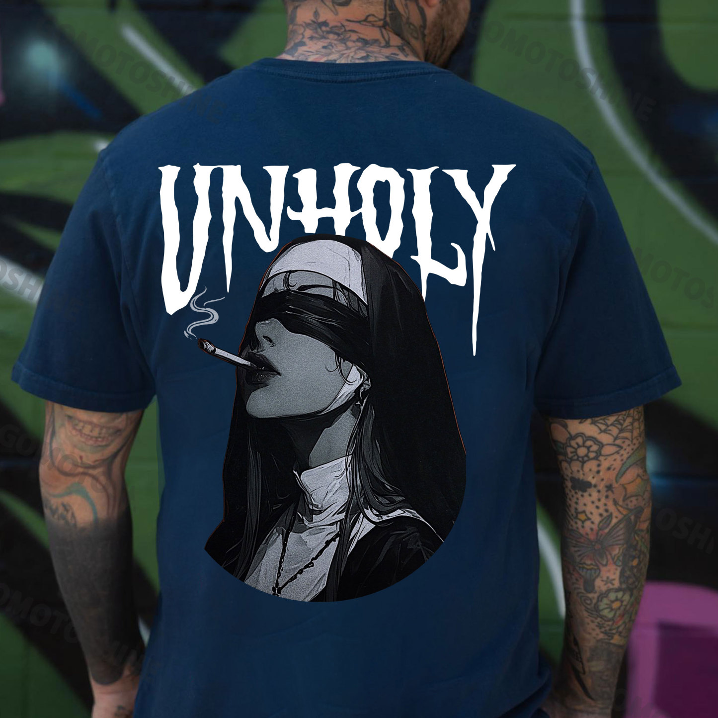 UNHOLY Smoking Blindfolded Nun Print Men's T-Shirt