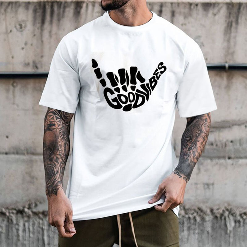 GOOD VIBES Bone Hand Graphic Casual White Print T-shirt