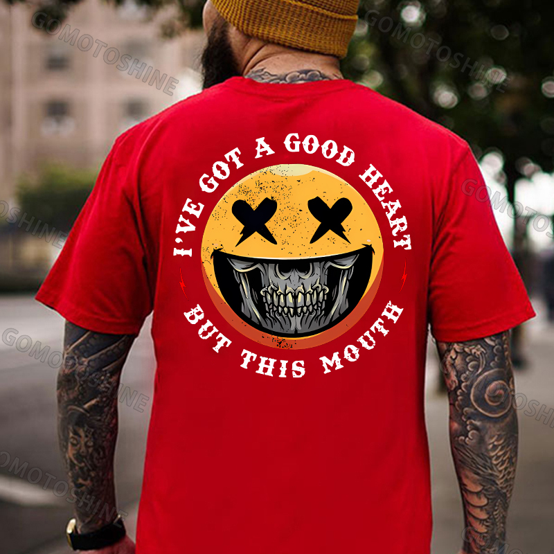 I'VE GOT A GOOD HEART BUT THIS MOUSE Skull&Evil Emoji Print Men's T-Shirt