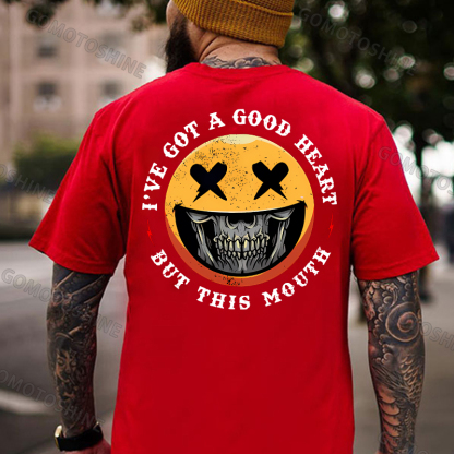 I'VE GOT A GOOD HEART BUT THIS MOUSE Skull&Evil Emoji Print Men's T-Shirt