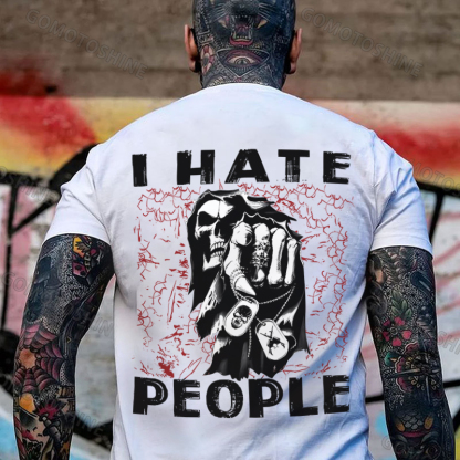 I HATE PEOPLE Defiant Skeleton Print Men's T-Shirt