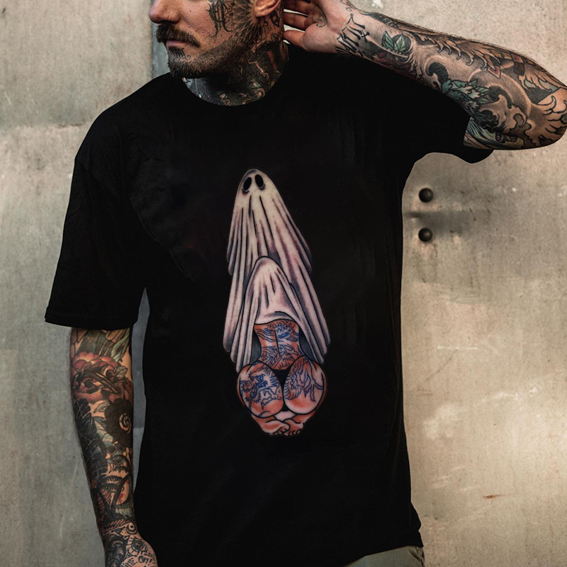 Oral Sex with Tattooed Ghost Dirty Love Black Print T-shirt