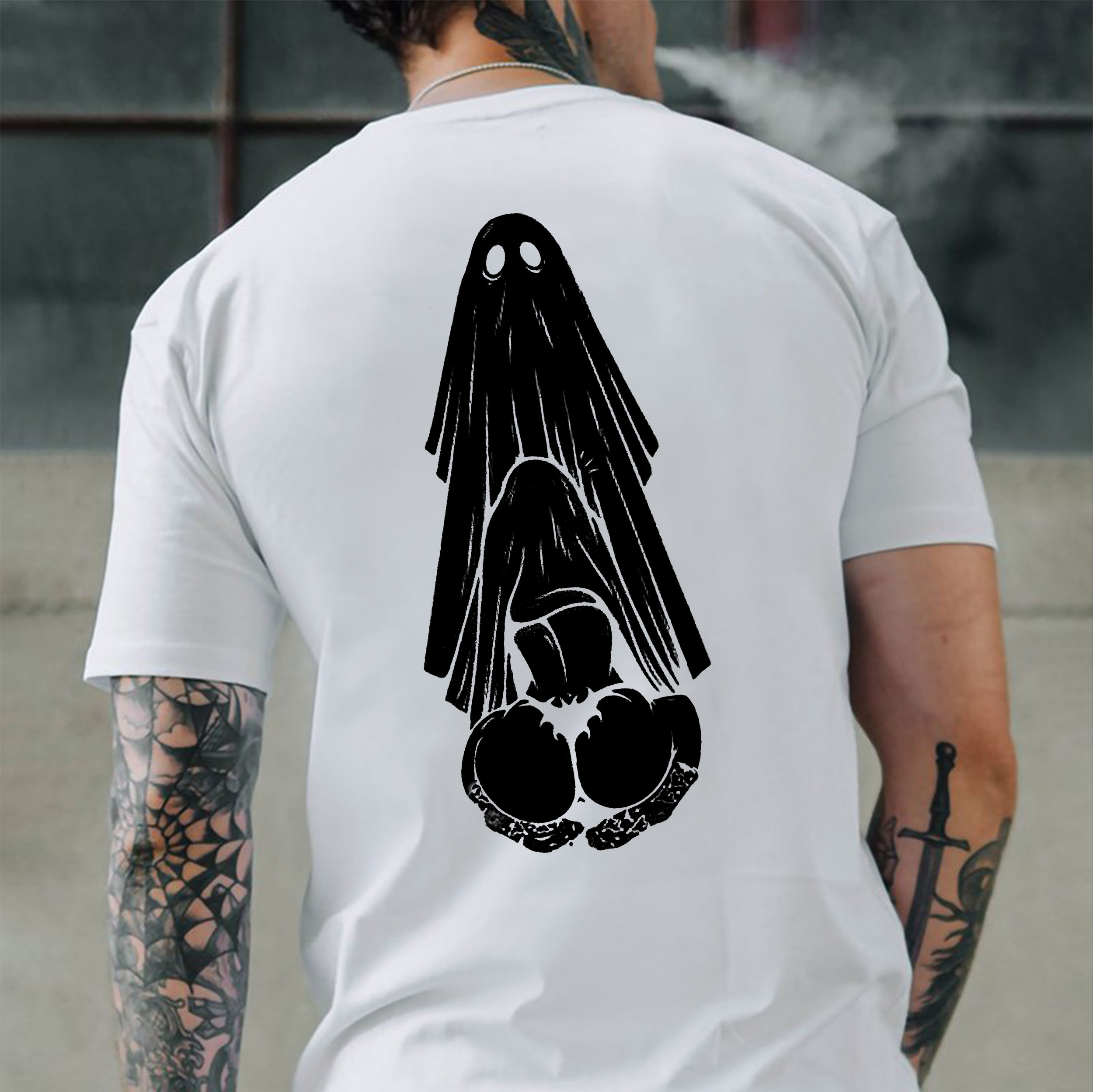 Oral Sex with Ghost Dirty Love Casual Black and White Print T-shirt