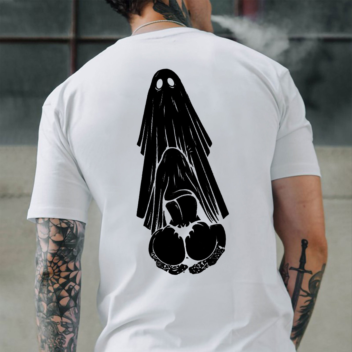 Oral Sex with Ghost Dirty Love Casual Black and White Print T-shirt