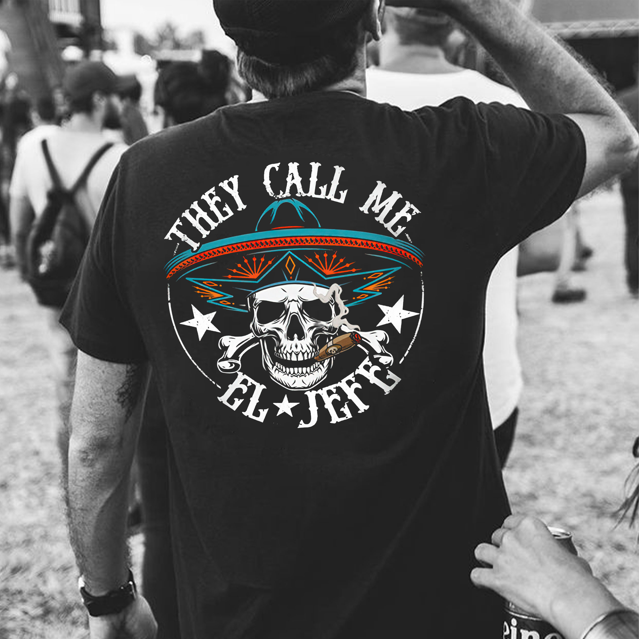 THEY CALL ME EL JEFE Skull Graphic Black Print T-shirt