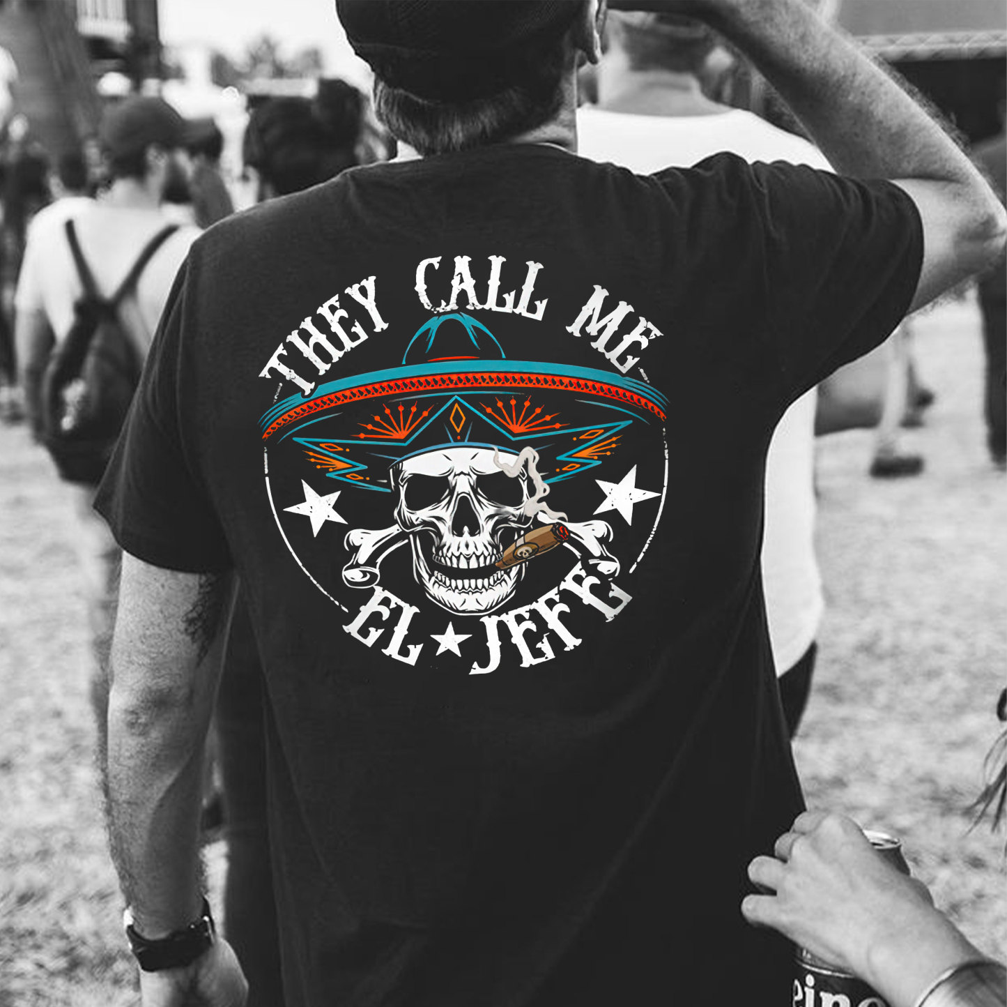 THEY CALL ME EL JEFE Skull Graphic Black Print T-shirt