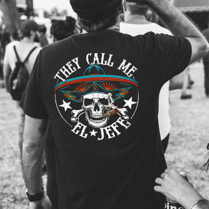 THEY CALL ME EL JEFE Skull Graphic Black Print T-shirt