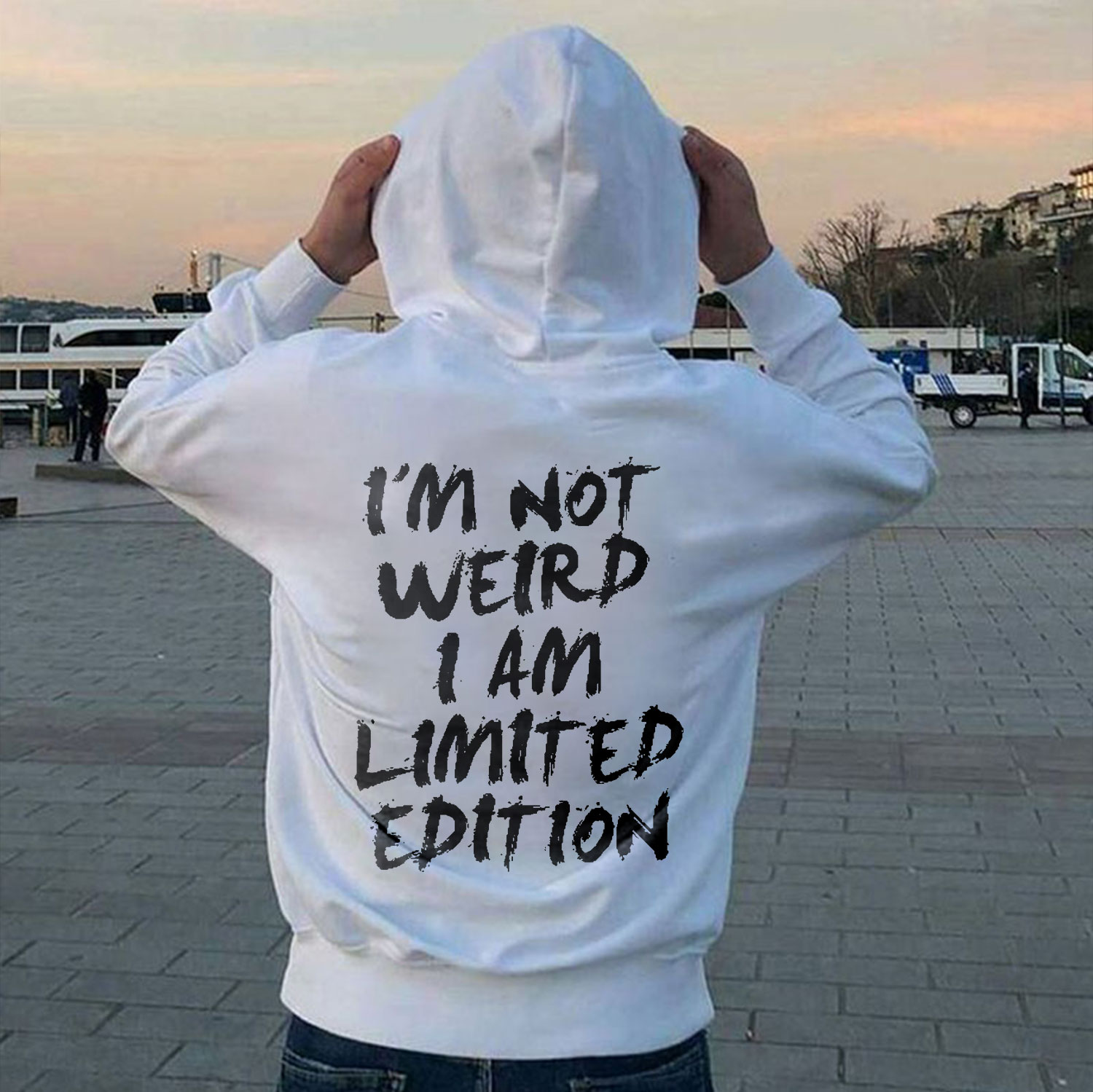 I’M NOT WEIRD I AM LIMITED EDITION Letter Graphic White Print Hoodie