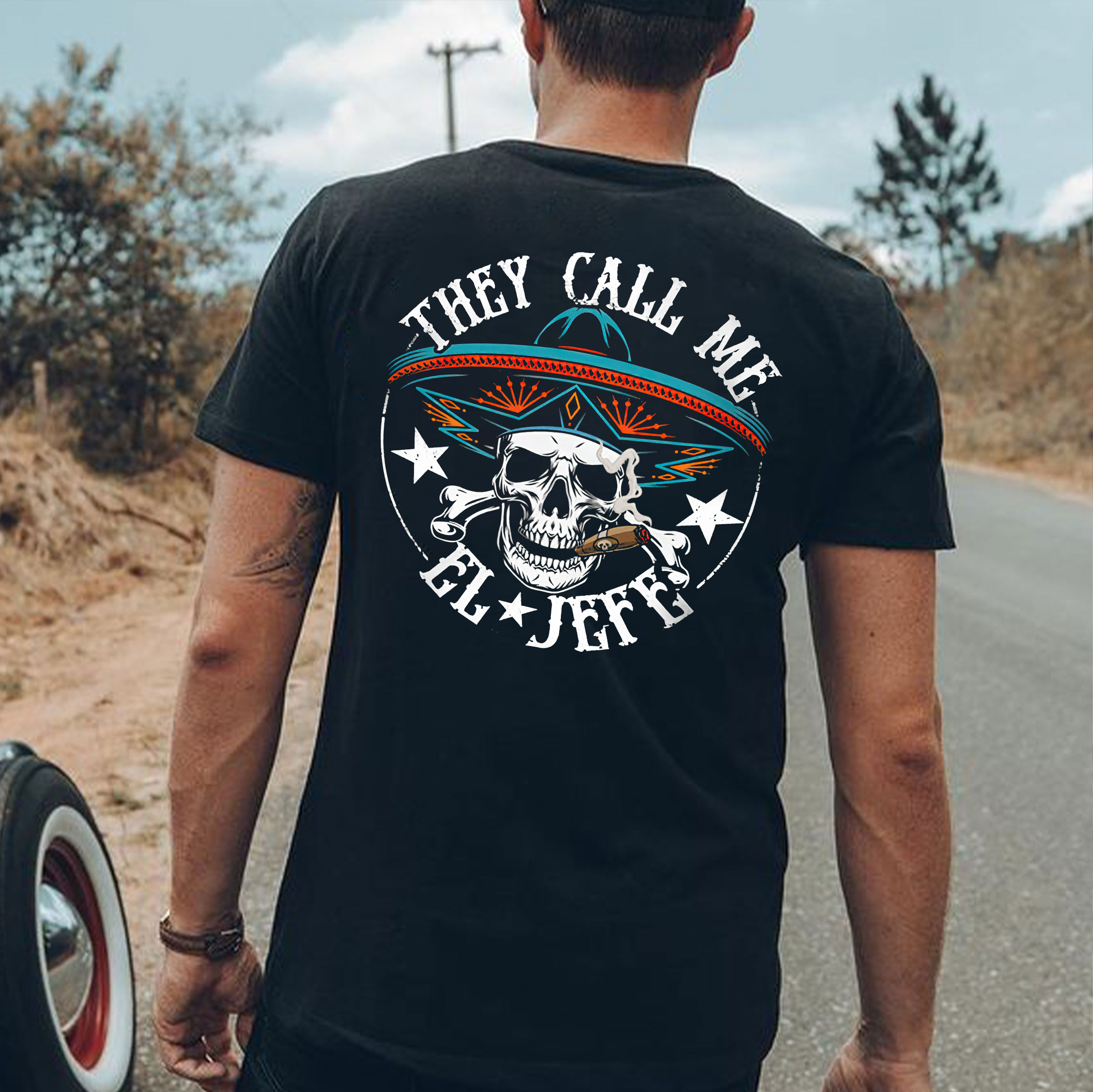 THEY CALL ME EL JEFE Skull Graphic Black Print T-shirt