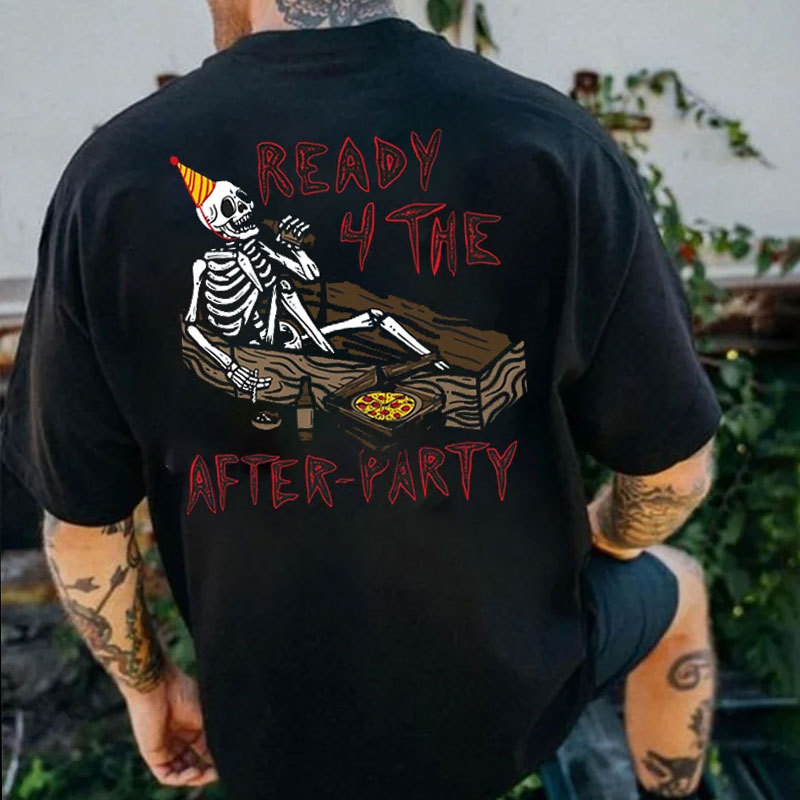 READY THE AFTER PARTY Skull in Coffin Graphic Black Print T-shirt