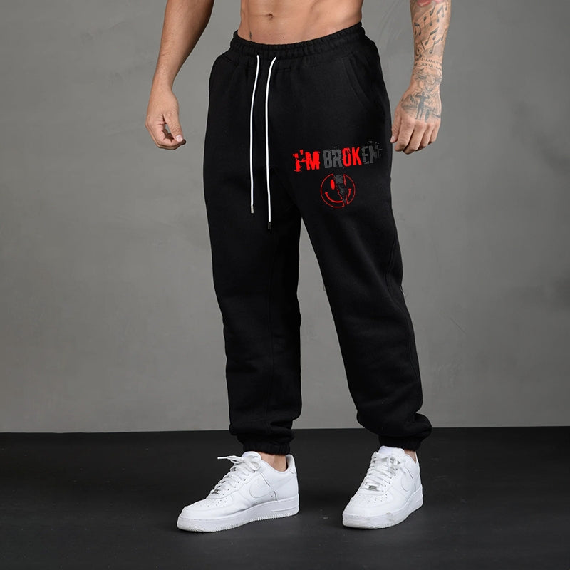 I'M BROKEN Emoji with Skull Men's Print Sweatpants