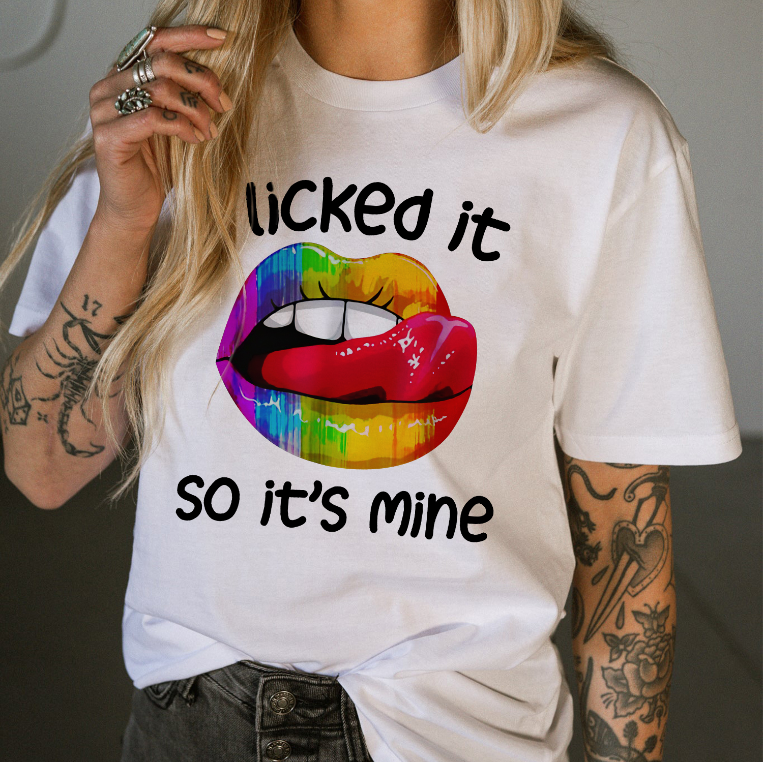 I LICKED IT SO IT'S MINE Iridescent Lips Print Women's T-shirt