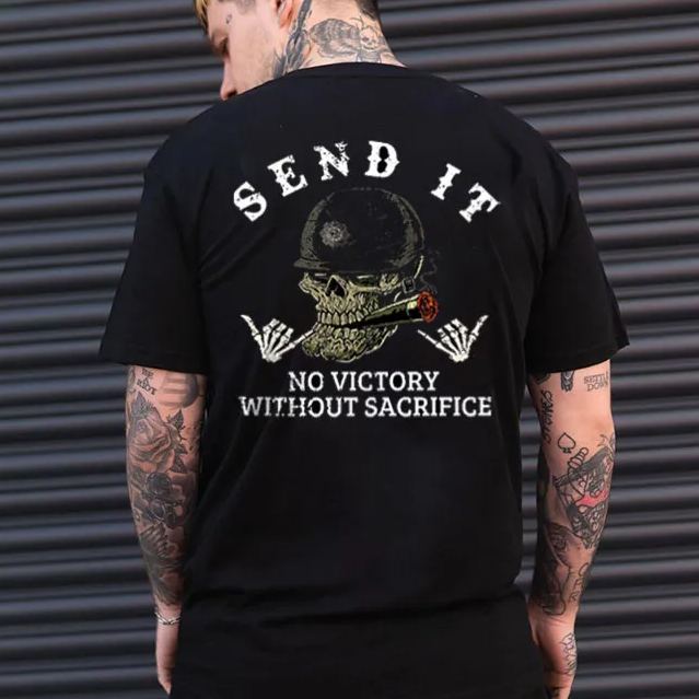 SEND IT NO VICTORY WITHOUT SACRIFICE Black Print T-Shirt