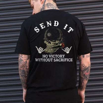 SEND IT NO VICTORY WITHOUT SACRIFICE Black Print T-Shirt
