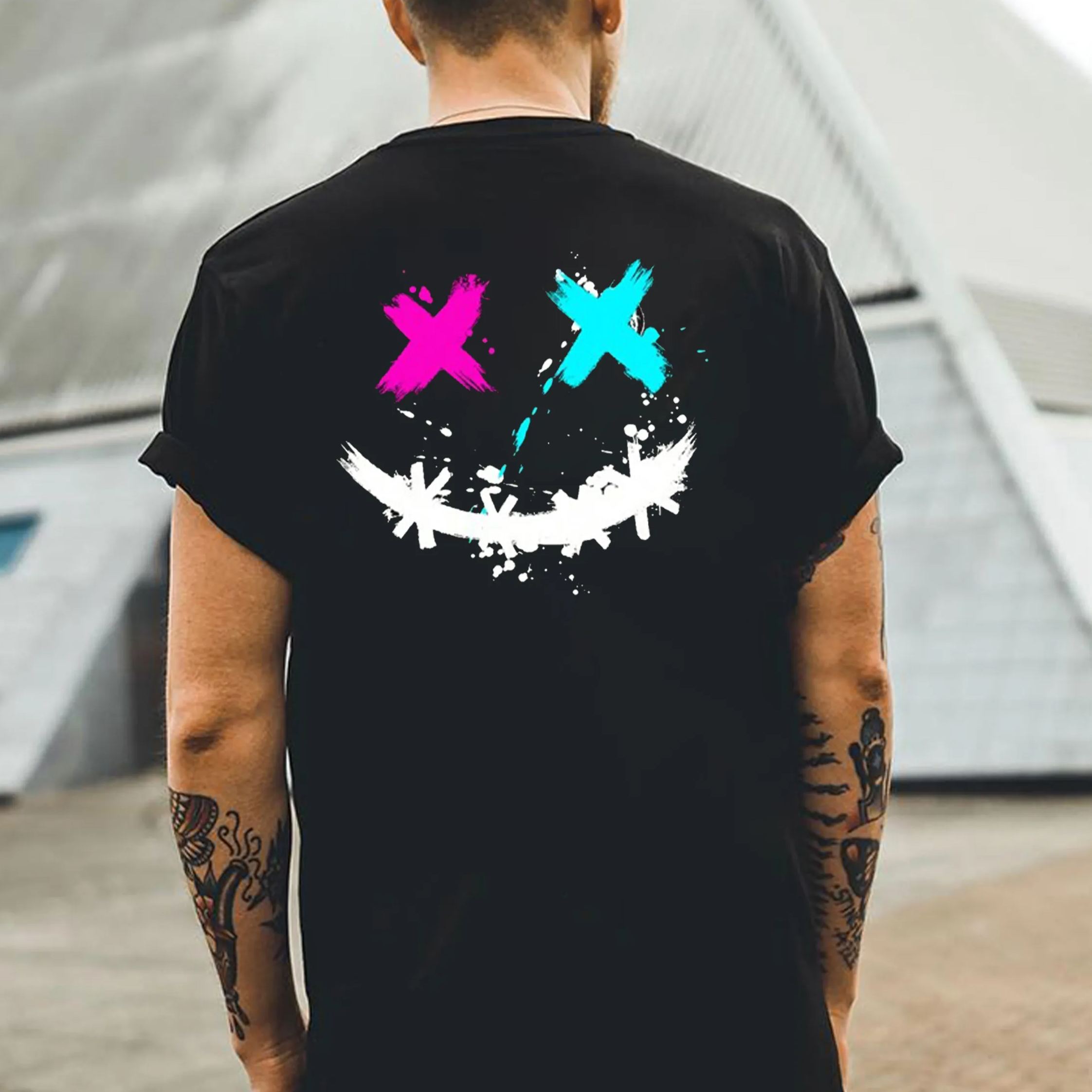 Evil Emoji Graffiti Print Men's T-shirt